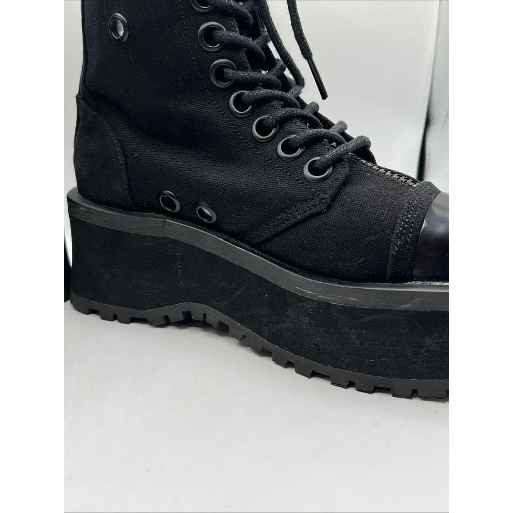 Demonia GRAVEDIGGER-10 Platform Lace Up Ankle Black Metal Toe Cap Sz 4